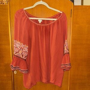 Max Studio Rust Embroidered Blouse